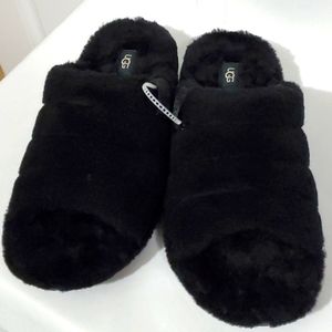 NWT UGG FLUFF YOU WOOL MENS SLIDE  SLIPPERS BLACK  SZ 10